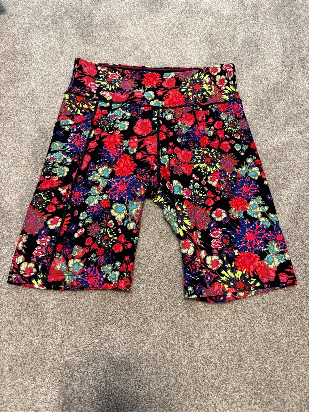 Calvin Klein Floral Bright Colorful High Rise Biker Athletic Shorts Medium NWOT